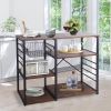 DunaWest Wood and Metal Bakers Rack with 4 Shelves and Wire Basket, Brown and Black