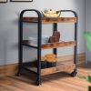 DunaWest 3 Tier Wood and Metal Kitchen Cart with Mesh Side Panel, Brown and Black