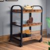 DunaWest 3 Tier Wood and Metal Kitchen Cart with Mesh Side Panel, Brown and Black