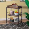 DunaWest Tray Top Wooden Kitchen Cart with 2 Shelves and Casters, Brown and Black