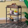 DunaWest Tray Top Wooden Kitchen Cart with 2 Shelves and Casters, Brown and Black