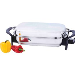 Precise Heat&#8482; 16&quot; Rectangular T304 Stainless Steel Electric Skillet with Dome Cover