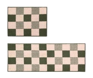 [Green Lattice] 2 Pcs Absorbent Non-Slip Kitchen Rugs Kitchen Floor Mats