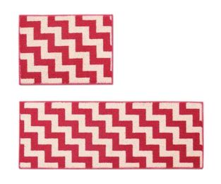 [Red Wave] 2 Pcs Absorbent Non-Slip Kitchen Rugs Kitchen Floor Mats