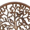 Circular Mango Wood Wall Panel with Cutout Tree and Bird Carvings, Antique Brown