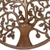 Circular Mango Wood Wall Panel with Cutout Tree and Bird Carvings, Antique Brown