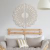 DunaWest 48 inch Half Moon Hand Carved Floral Mango Wood Wall Panel Decor, Antique White