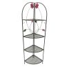 Four Shelf Black Metal Foldable Corner Rack with Flower Accents