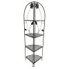 Four Shelf Black Metal Foldable Corner Rack with Flower Accents