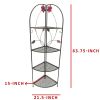 Four Shelf Black Metal Foldable Corner Rack with Flower Accents