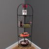 Four Shelf Black Metal Foldable Corner Rack with Flower Accents