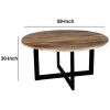 DunaWest 59" Round Mango Wood Top Dining Table with Metal Legs
