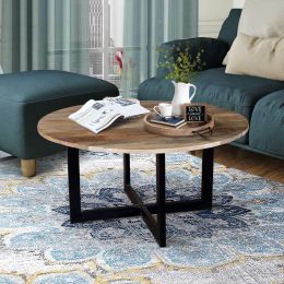 DunaWest 59" Round Mango Wood Top Dining Table with Metal Legs