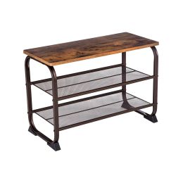 DunaWest Industrial 3 Tier Wood Top Shoe Rack with Metal Base, Black and Brown