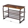 DunaWest Industrial 3 Tier Wood Top Shoe Rack with Metal Base, Black and Brown