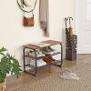 DunaWest Industrial 3 Tier Wood Top Shoe Rack with Metal Base, Black and Brown