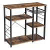 DunaWest Wood and Metal Bakers Rack with 4 Shelves and Wire Basket, Brown and Black