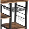 DunaWest Wood and Metal Bakers Rack with 4 Shelves and Wire Basket, Brown and Black
