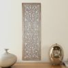 Attractive Mango Wood Wall Panel Hand Crafted With Intricate Details, White