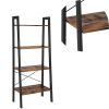 DunaWest Four Tiered Rustic Wooden Ladder Shelf with Iron Framework, Brown and Black