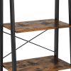 DunaWest Four Tiered Rustic Wooden Ladder Shelf with Iron Framework, Brown and Black