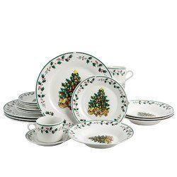 Gibson Home 20 Piece Ceramic Christmas Tree Trimming Dinnerware Set