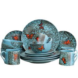 Elama Butterfly Garden 16 Piece Stoneware Dinnerware Set
