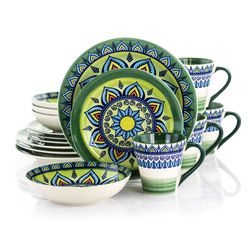 Elama Zen Green Mozaik 16 Piece Luxurious Stoneware Dinnerware with Complete Setting for 4, 16pc
