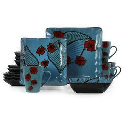 Elama Aloha Tide 16 Piece Luxurious Stoneware Dinnerware with Complete Setting for 4