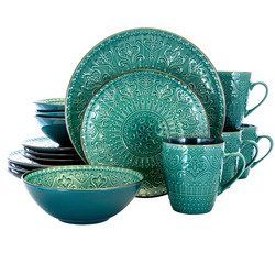 Elama Sea Foam Mozaic 16 Piece Luxurious Stoneware Dinnerware with Complete Setting for 4